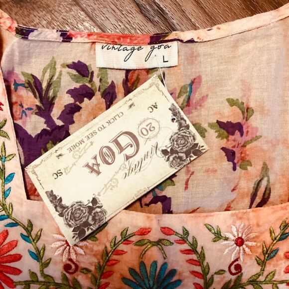 Vintage NWT  Goa Square Neck Floral Embroidered Boho Top in Mango ~ Large - Picture 7 of 11
